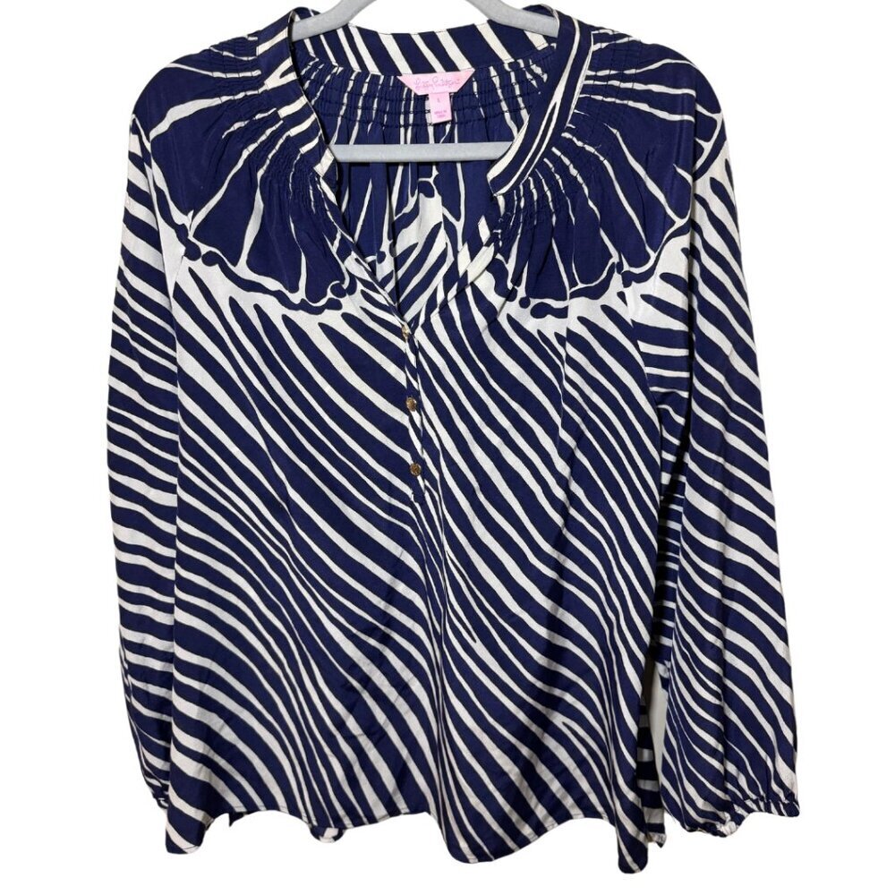 Lilly Pulitzer Elsa Shimmy Shell Stripe Silk Top Size L